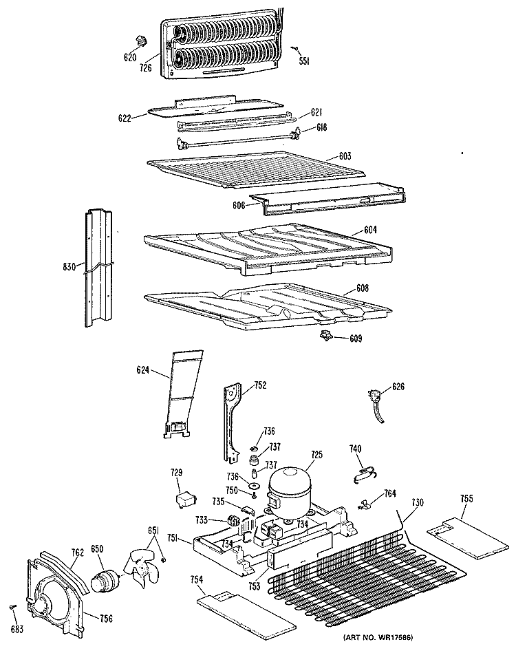 Section Diagram and Parts List for MTX21ELJRAD  General Electric Refrigerator