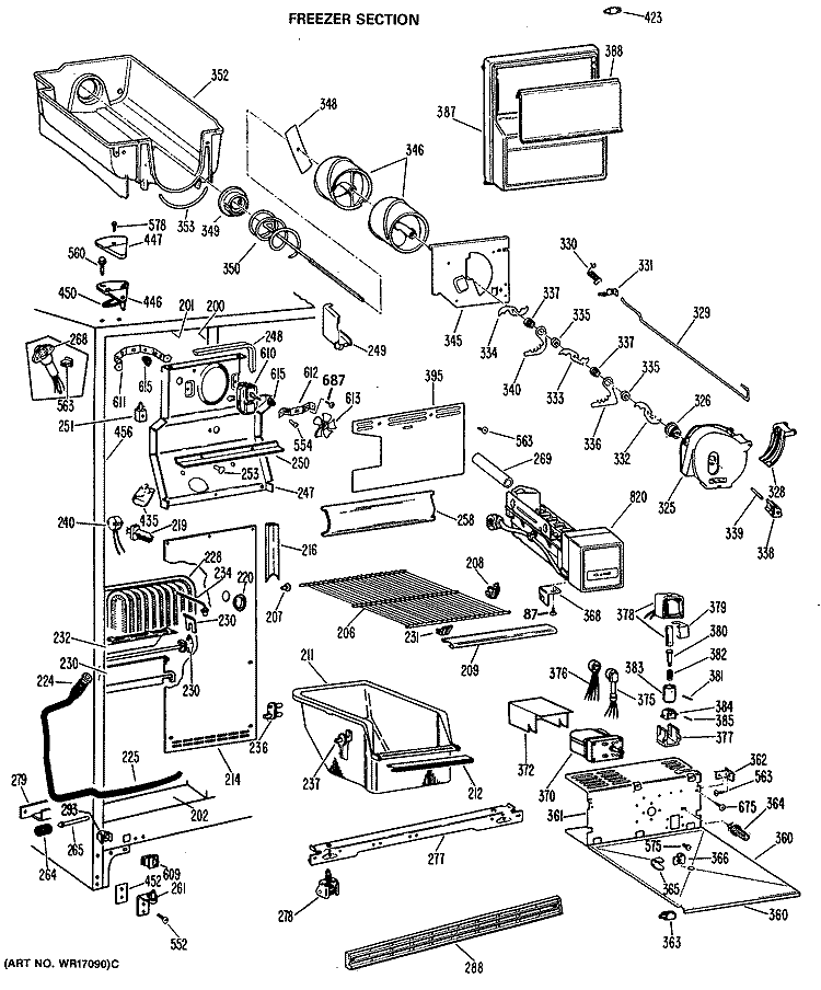 FREEZER SECTION Diagram and Parts List for MSX24DLL  General Electric Refrigerator