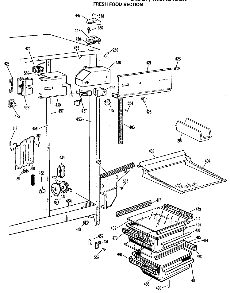 FRESH FOOD SECTION Diagram and Parts List for MSX24DLL  General Electric Refrigerator
