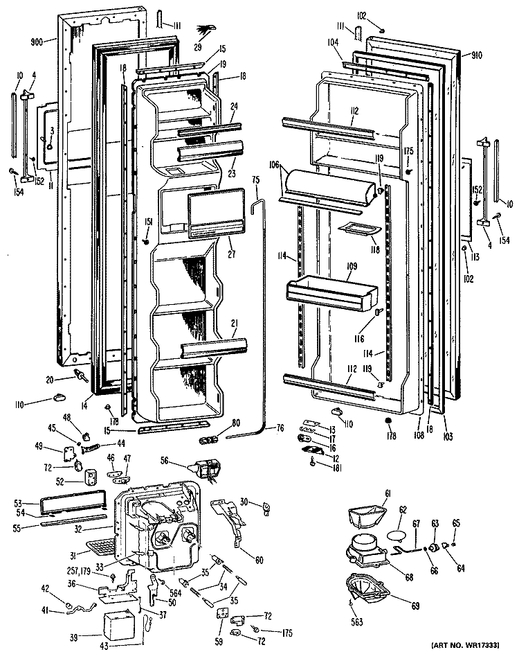 Section Diagram and Parts List for MSXH24DLL  General Electric Refrigerator