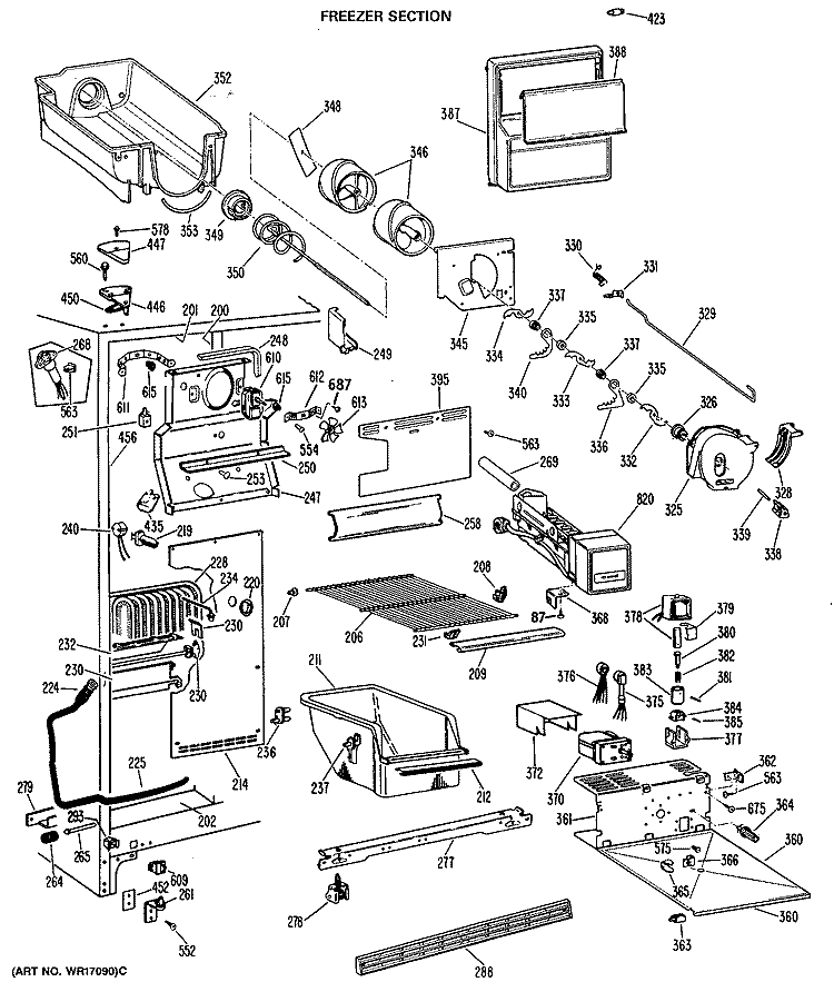 FREEZER SECTION Diagram and Parts List for MSXH24DLL  General Electric Refrigerator