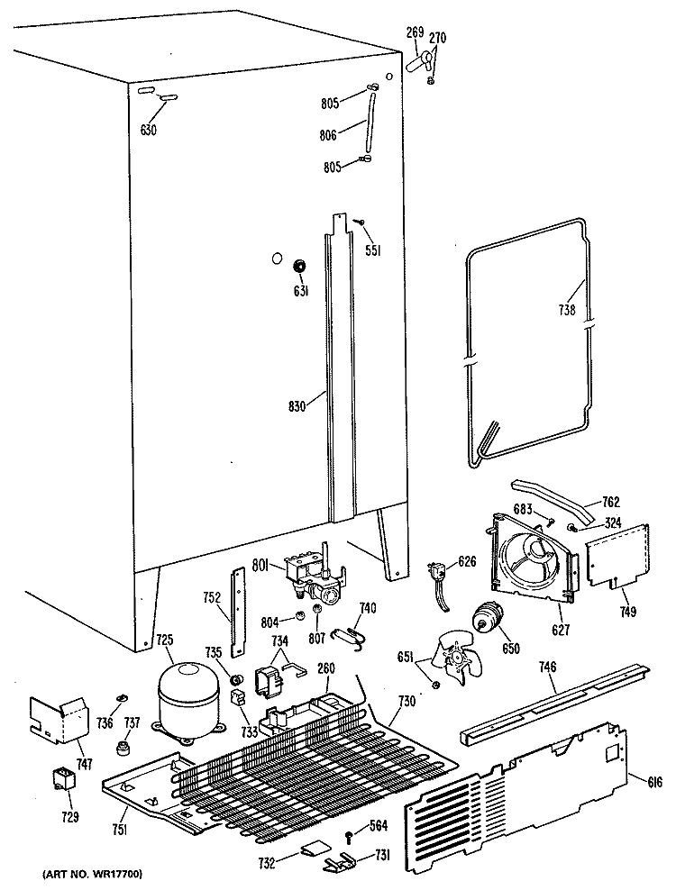 Section Diagram and Parts List for MSXH24DLL  General Electric Refrigerator