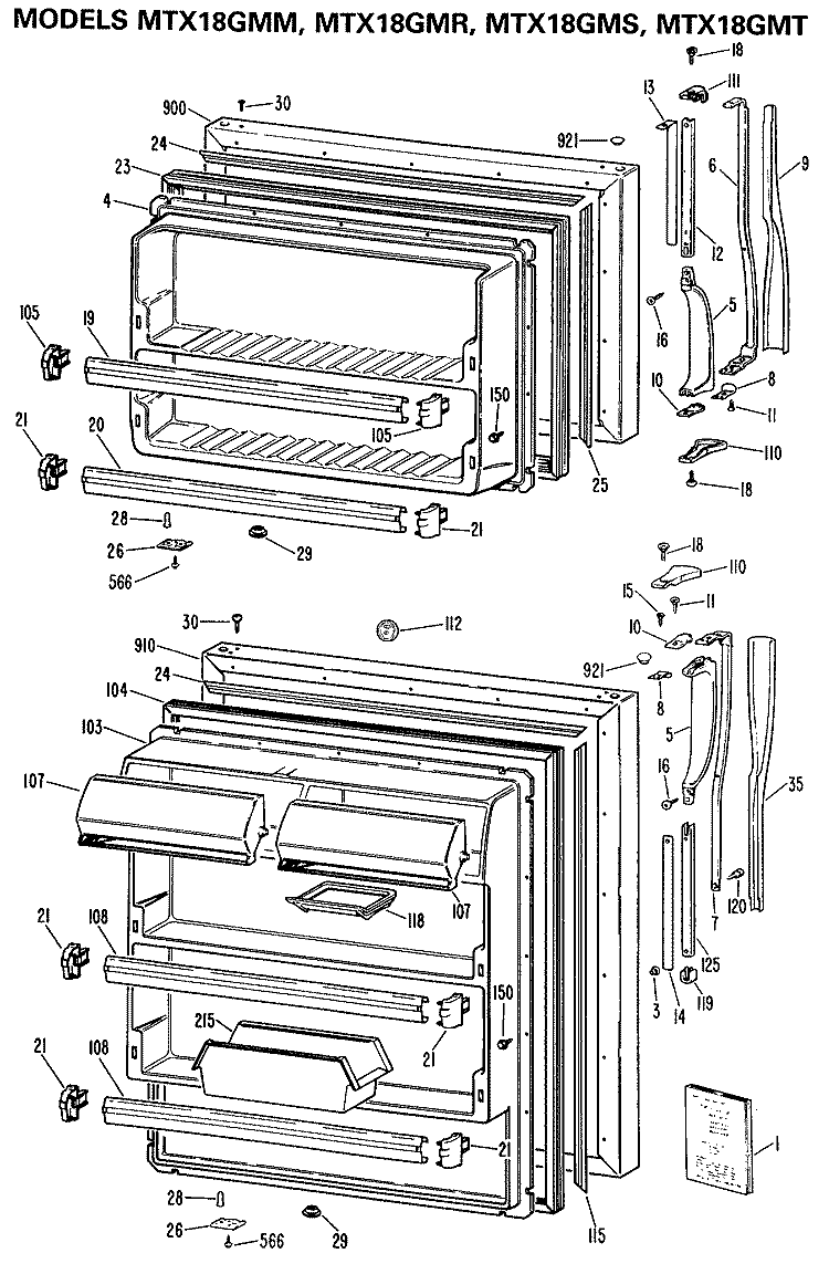 Section Diagram and Parts List for MTX18GMTRAD  General Electric Refrigerator