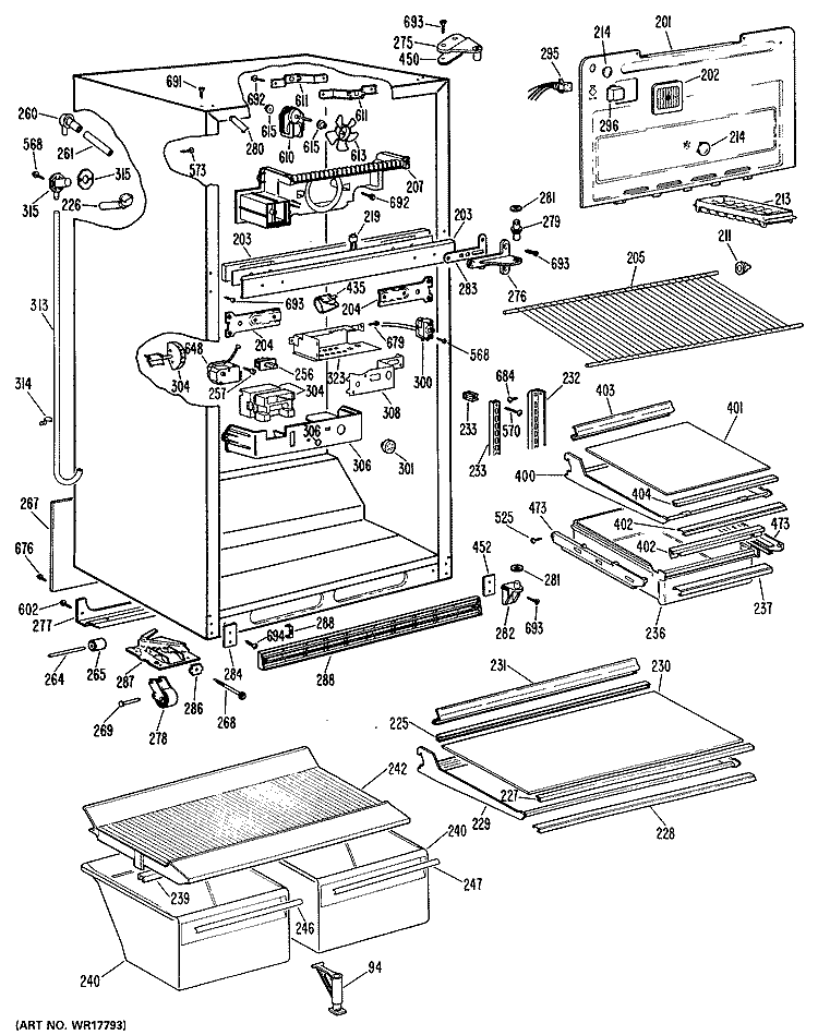 Section Diagram and Parts List for MTX18GMTRAD  General Electric Refrigerator