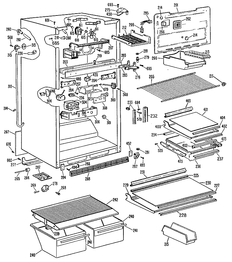 Section Diagram and Parts List for MTX22GPJRWH  General Electric Refrigerator