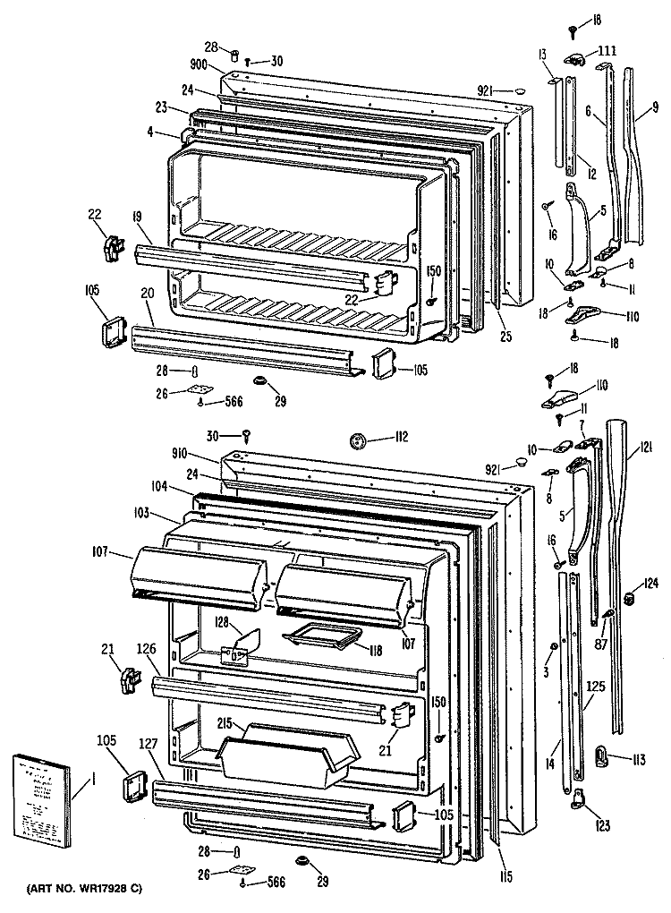 Section Diagram and Parts List for MTX22GPKRWH  General Electric Refrigerator