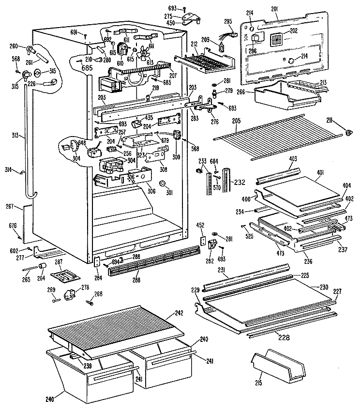Section Diagram and Parts List for MTX22GPKRWH  General Electric Refrigerator