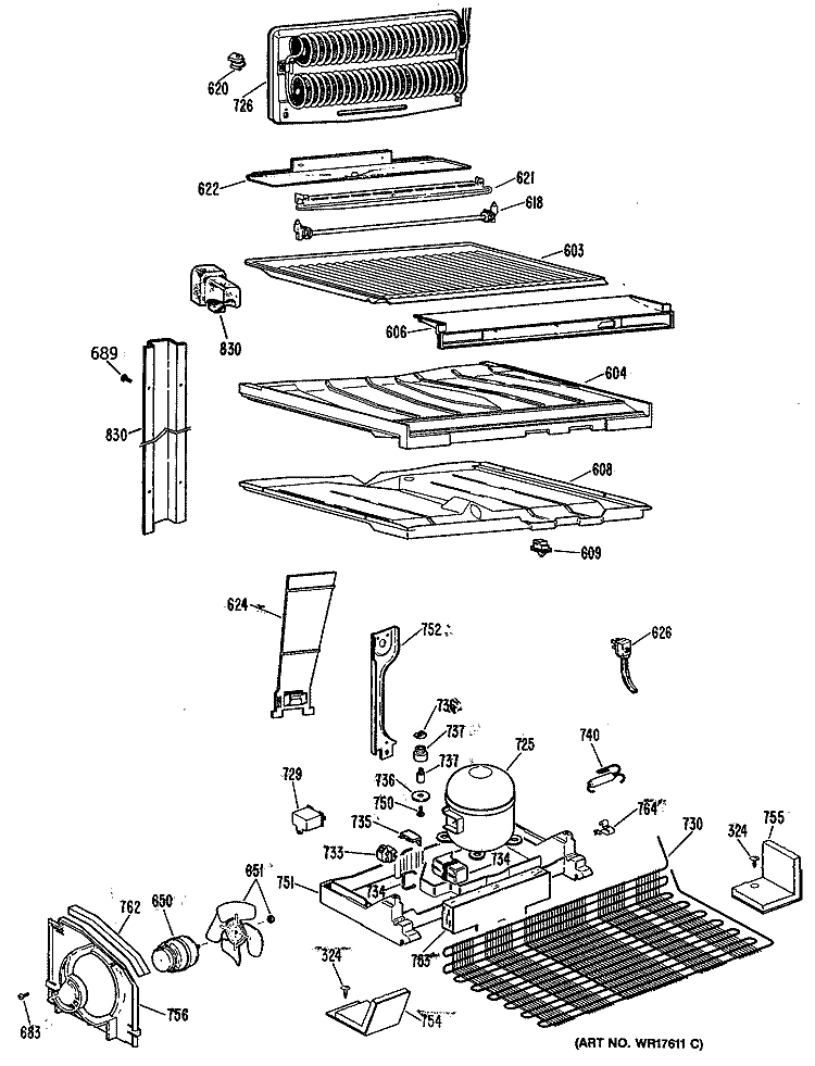 Section Diagram and Parts List for MTX22GPKRWH  General Electric Refrigerator