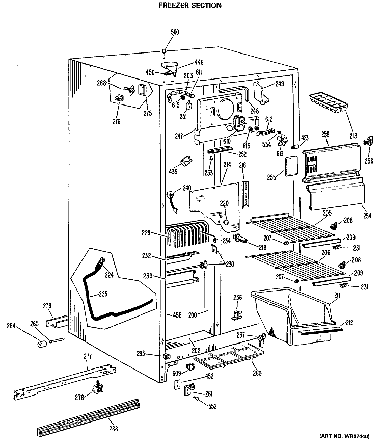 FREEZER SECTION Diagram and Parts List for MSX20GMA  General Electric Refrigerator