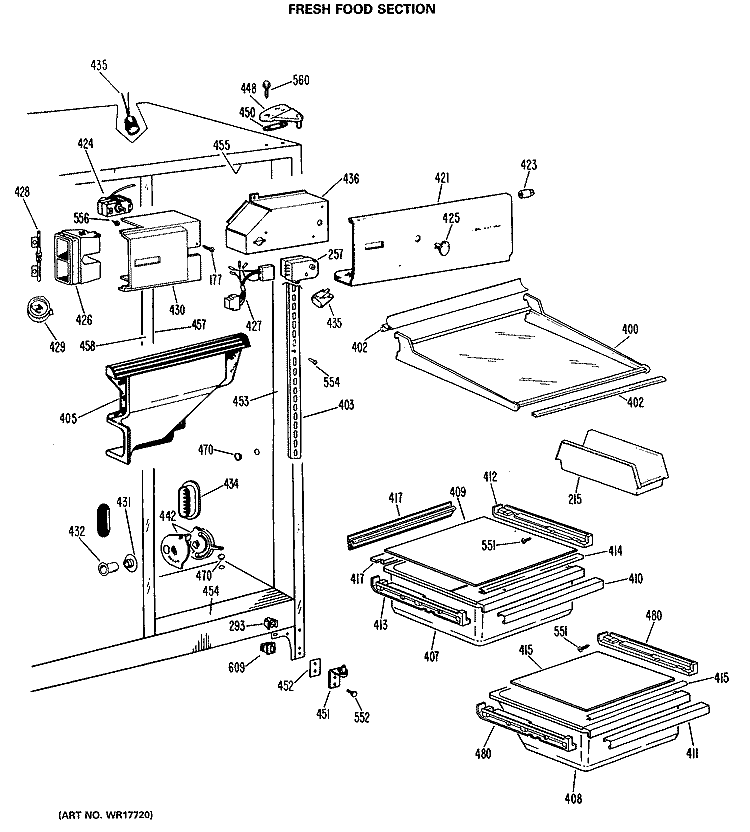 FRESH FOOD SECTION Diagram and Parts List for MSX20GMA  General Electric Refrigerator