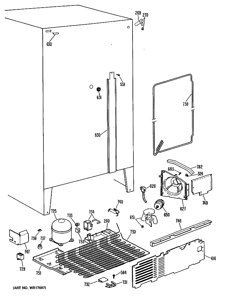 Section Diagram and Parts List for MSX20GMA  General Electric Refrigerator
