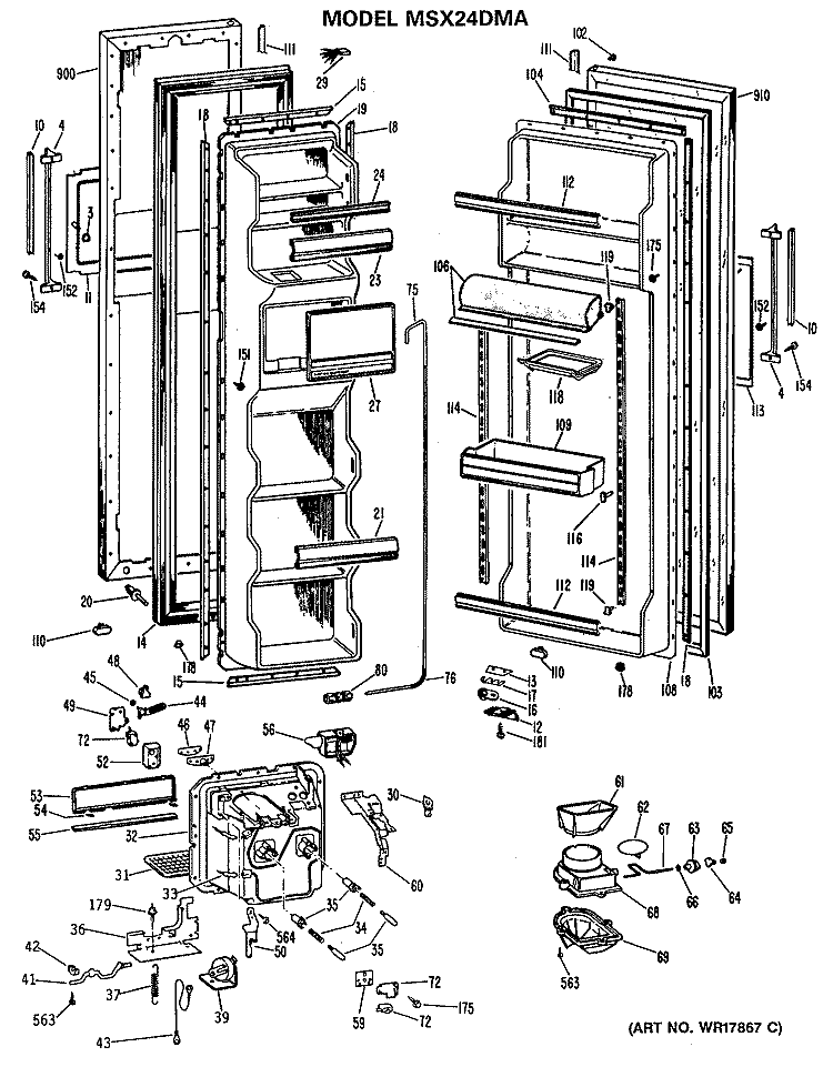 Section Diagram and Parts List for MSX24DMA  General Electric Refrigerator
