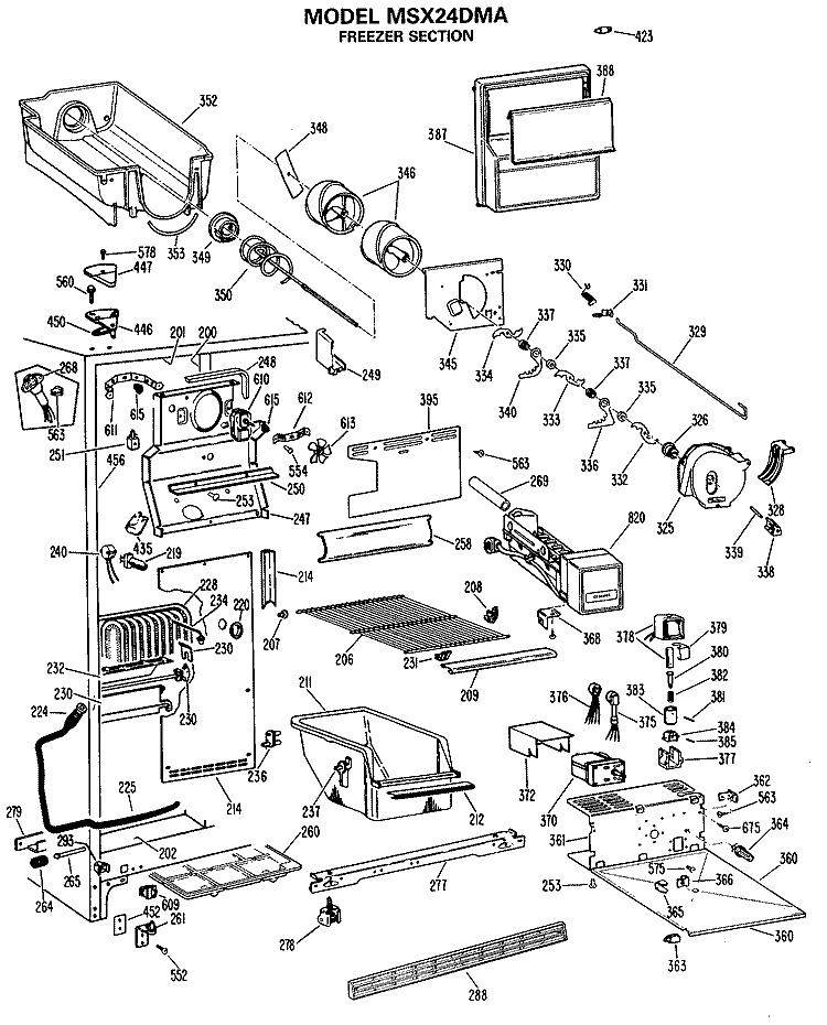 FREEZER SECTION Diagram and Parts List for MSX24DMA  General Electric Refrigerator