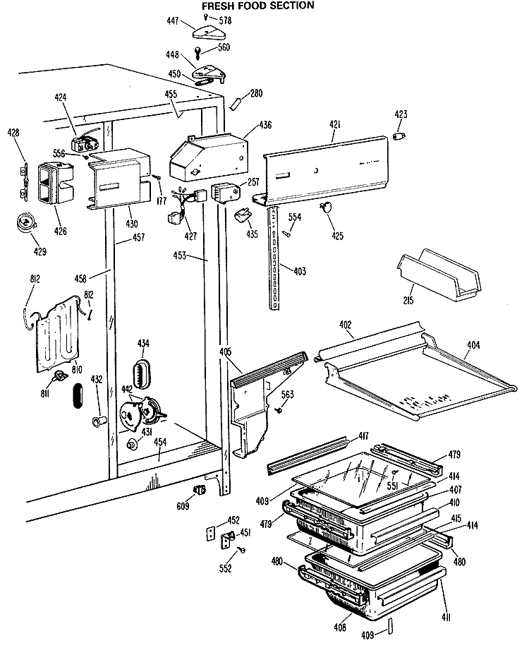 FRESH FOOD SECTION Diagram and Parts List for MSX24DMA  General Electric Refrigerator