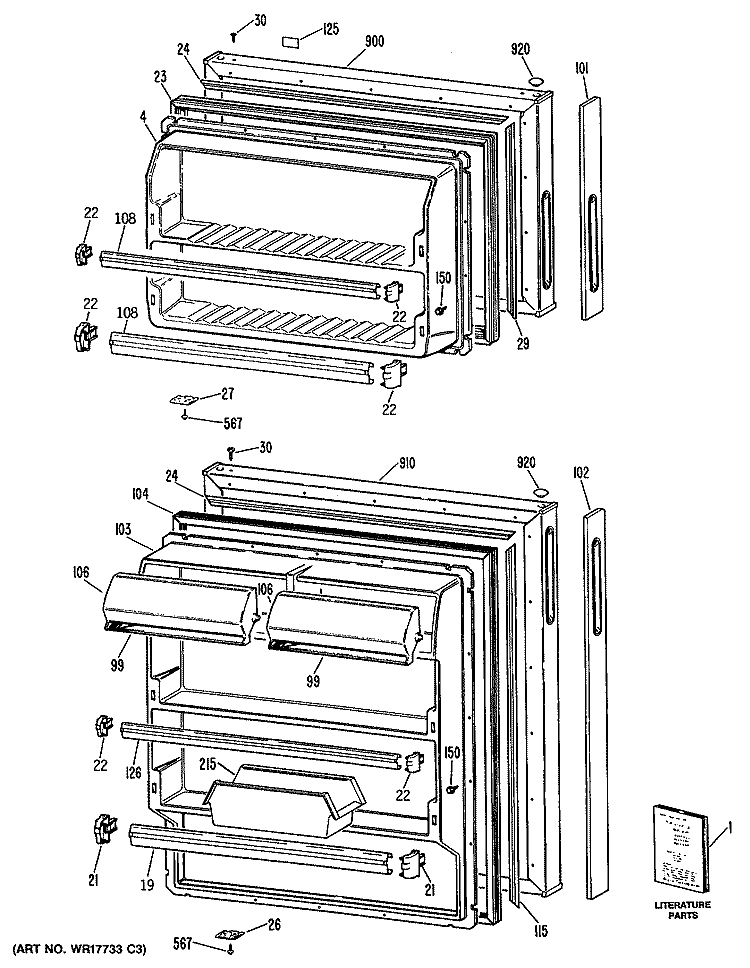 Section Diagram and Parts List for MTXY14CPERAD  General Electric Refrigerator