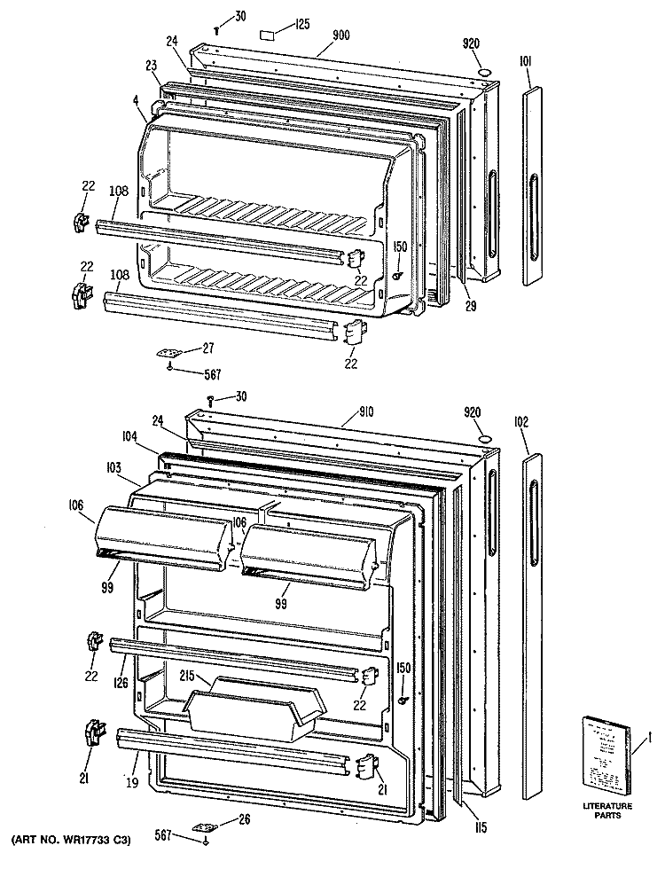 Section Diagram and Parts List for MTXY14CPGRWH  General Electric Refrigerator