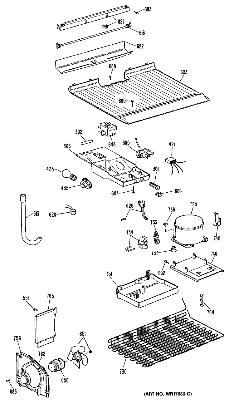 Section Diagram and Parts List for MTXY16CPERAD  General Electric Refrigerator