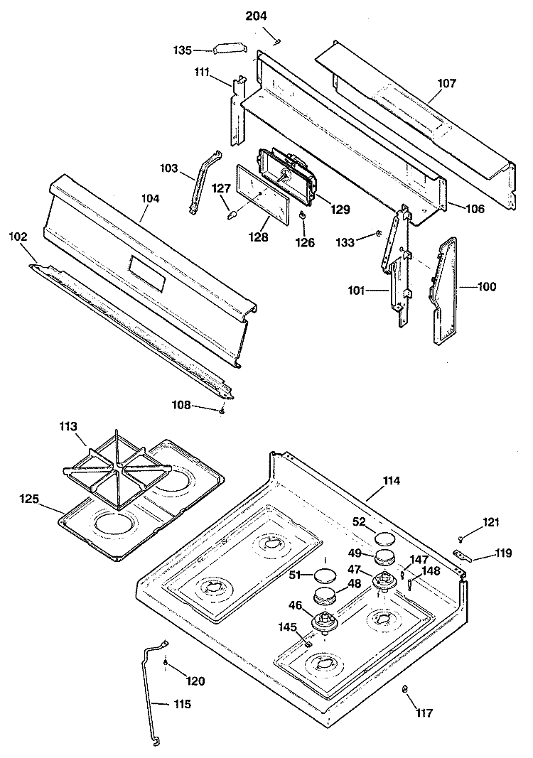 Section Diagram and Parts List for LGB136GER1  General Electric Range