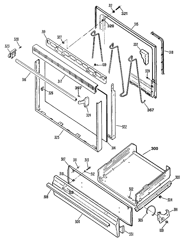 Section Diagram and Parts List for LGB136GER1  General Electric Range