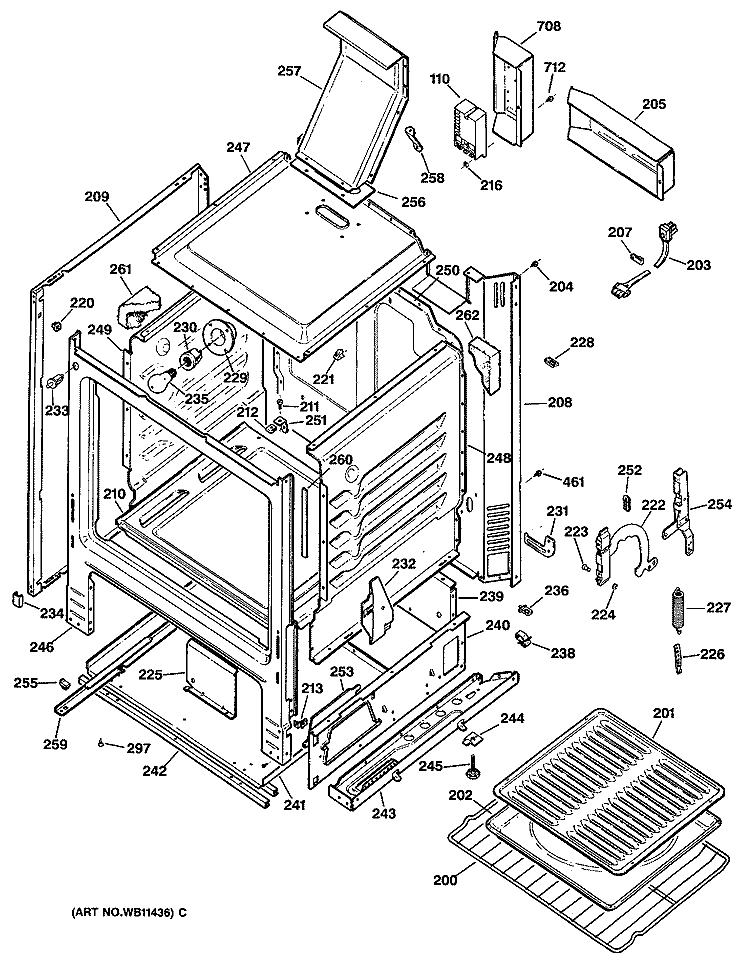 Section Diagram and Parts List for LGB156GES1  General Electric Range