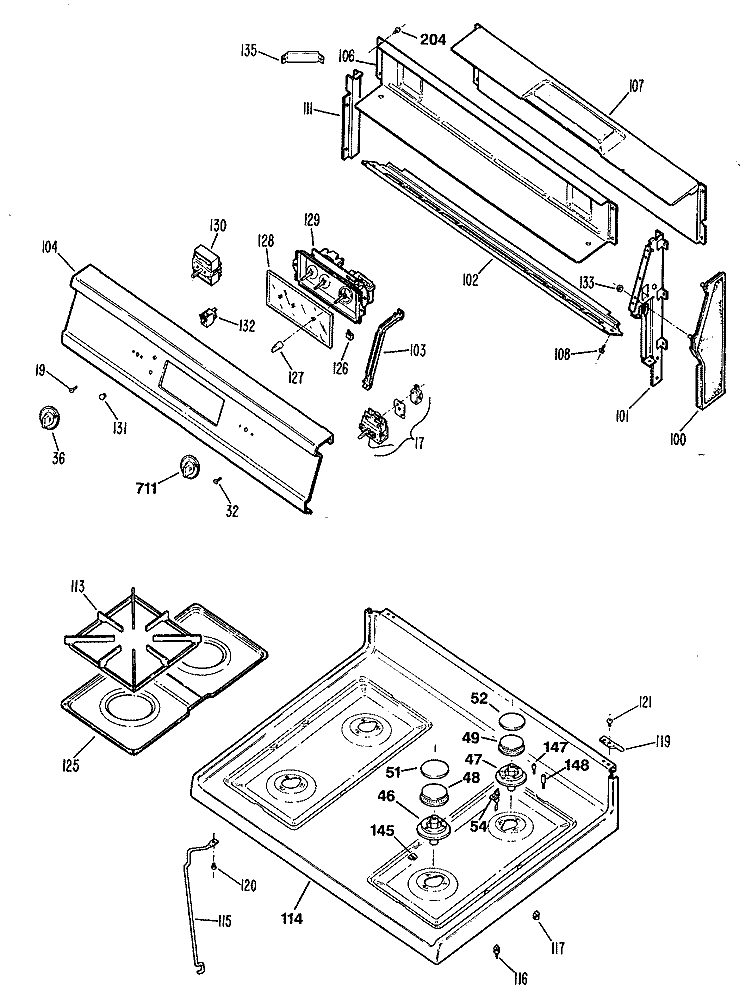 Section Diagram and Parts List for LGB336GER1  General Electric Range