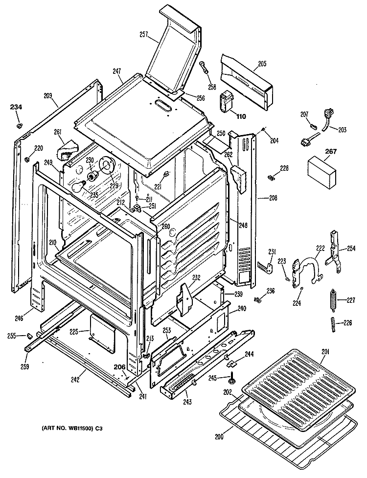 Section Diagram and Parts List for LGB126GET1WH  General Electric Range