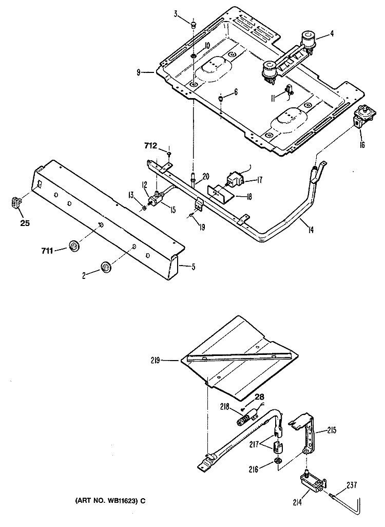 Section Diagram and Parts List for LGB126GET1WH  General Electric Range
