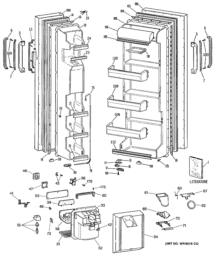 Section Diagram and Parts List for MRSC22BRSAAD  General Electric Refrigerator