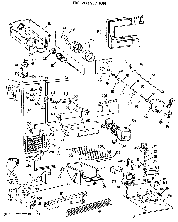 FREEZER SECTION Diagram and Parts List for MRSC22BRSAAD  General Electric Refrigerator