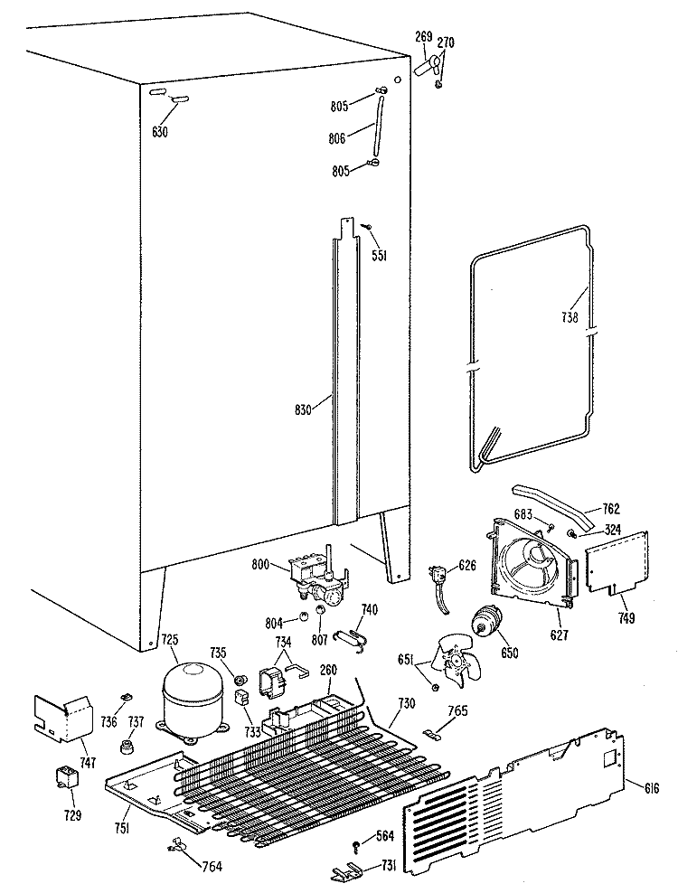 Section Diagram and Parts List for MRSC22BRSAAD  General Electric Refrigerator