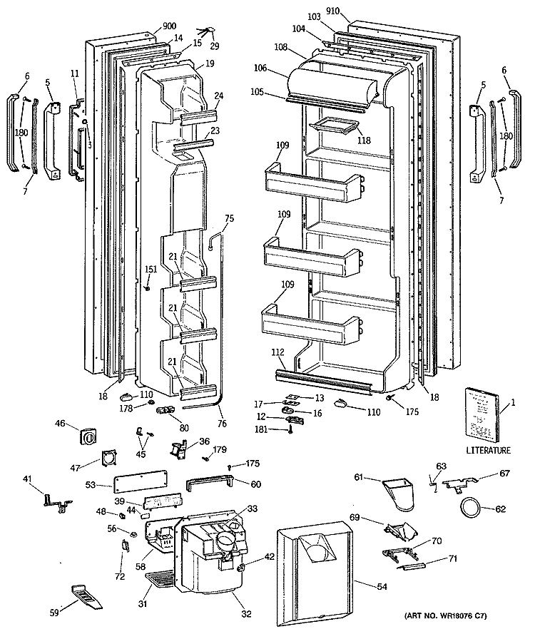 Section Diagram and Parts List for MSG20GWSAWH  General Electric Refrigerator