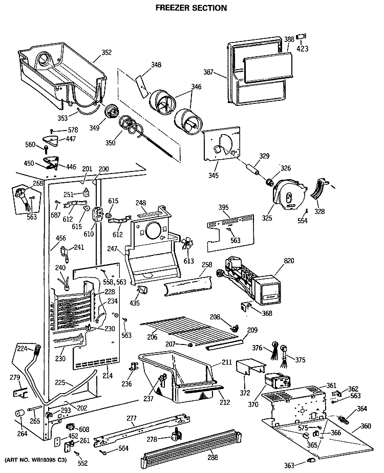FREEZER SECTION Diagram and Parts List for MSG20GWSAWH  General Electric Refrigerator