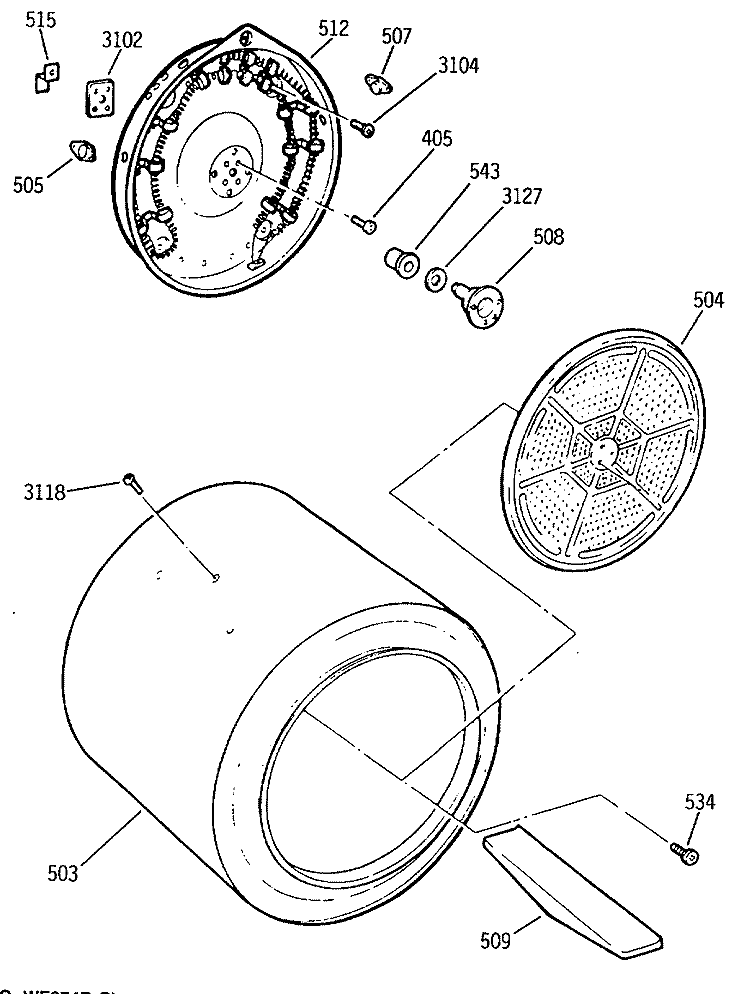 Section Diagram and Parts List for DRB4900SAMWW  General Electric Dryer