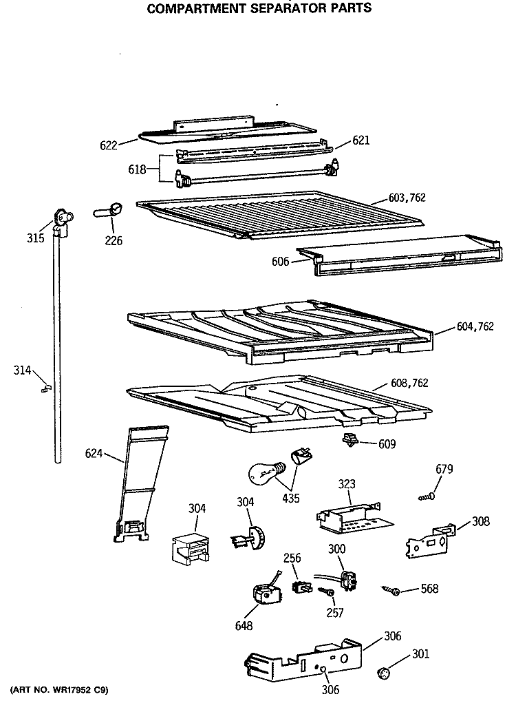 COMPARTMENT SEPARATOR PARTS Diagram and Parts List for MTX21EASRRAD  General Electric Refrigerator