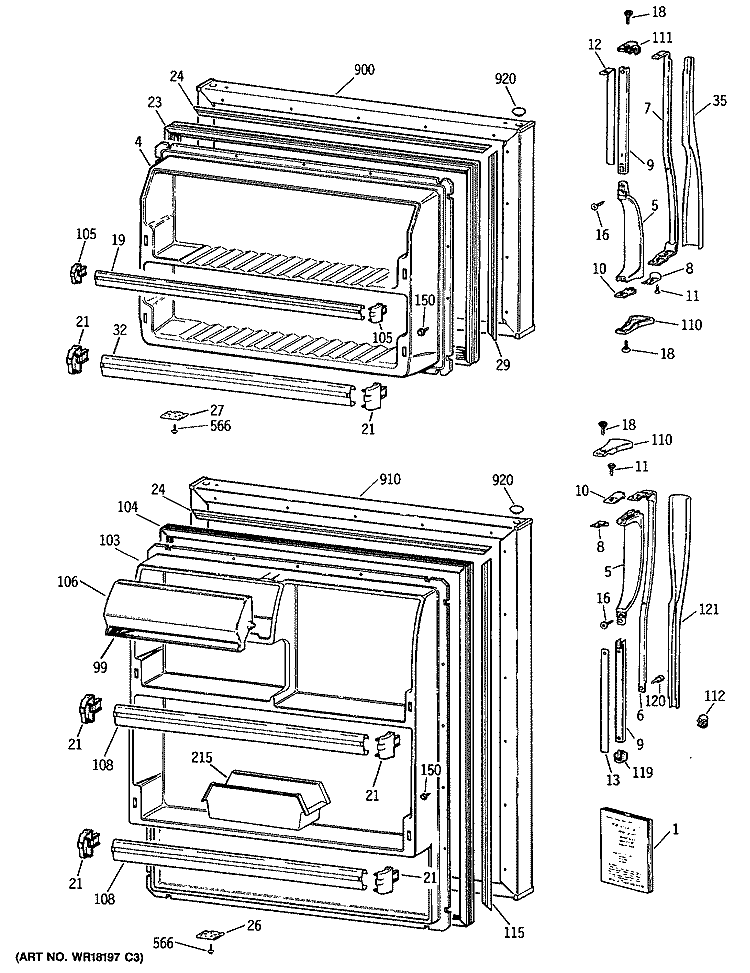 Section Diagram and Parts List for MTE16EATBRWH  General Electric Refrigerator