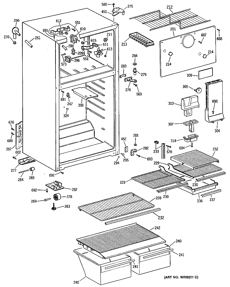 Section Diagram and Parts List for MTE16EATBRWH  General Electric Refrigerator