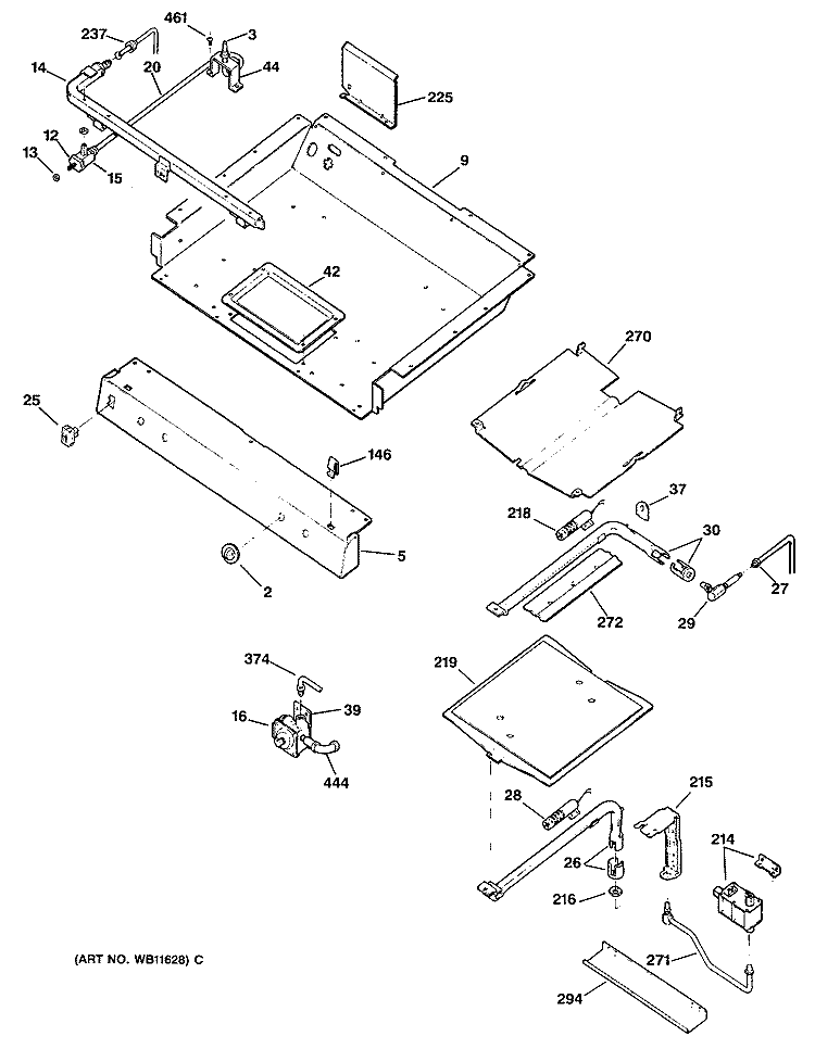Section Diagram and Parts List for LGB356GET1WH  General Electric Range