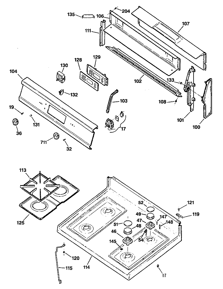 Section Diagram and Parts List for LGB356GET1WH  General Electric Range