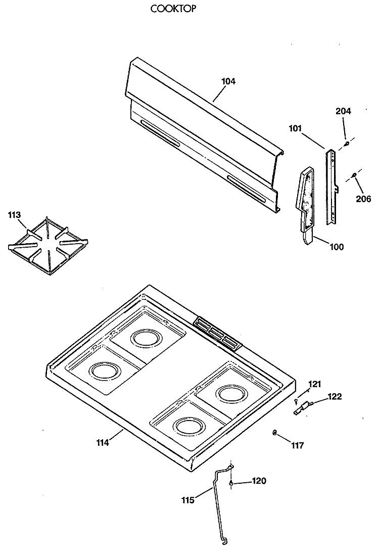 COOKTOP Diagram and Parts List for LGB116GPT2WH  General Electric Range
