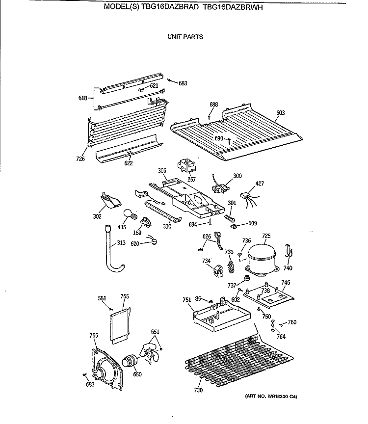 UNIT PARTS Diagram and Parts List for TBG16DAZBRWH  General Electric Refrigerator