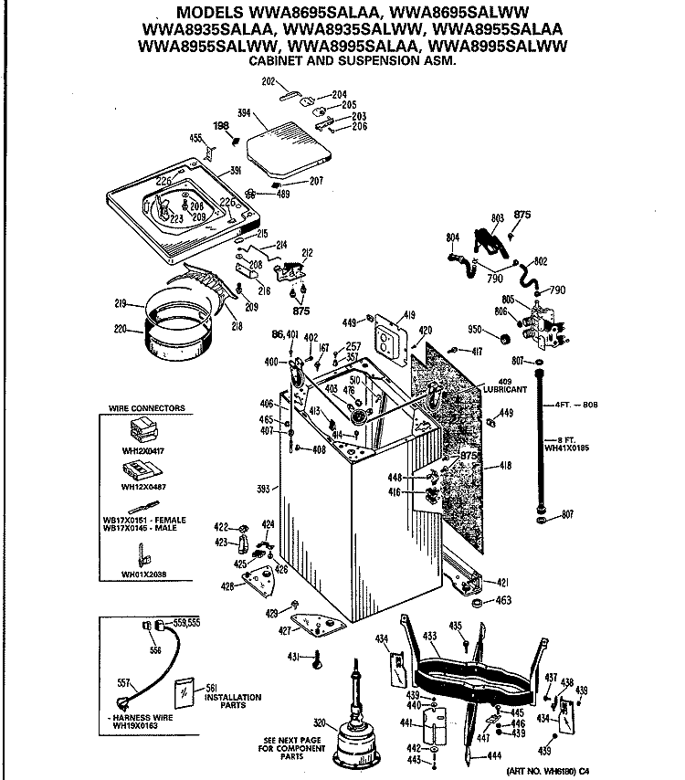 CABINET AND SUSPENSION ASM Diagram and Parts List for WWA8955SALAA  General Electric Washer