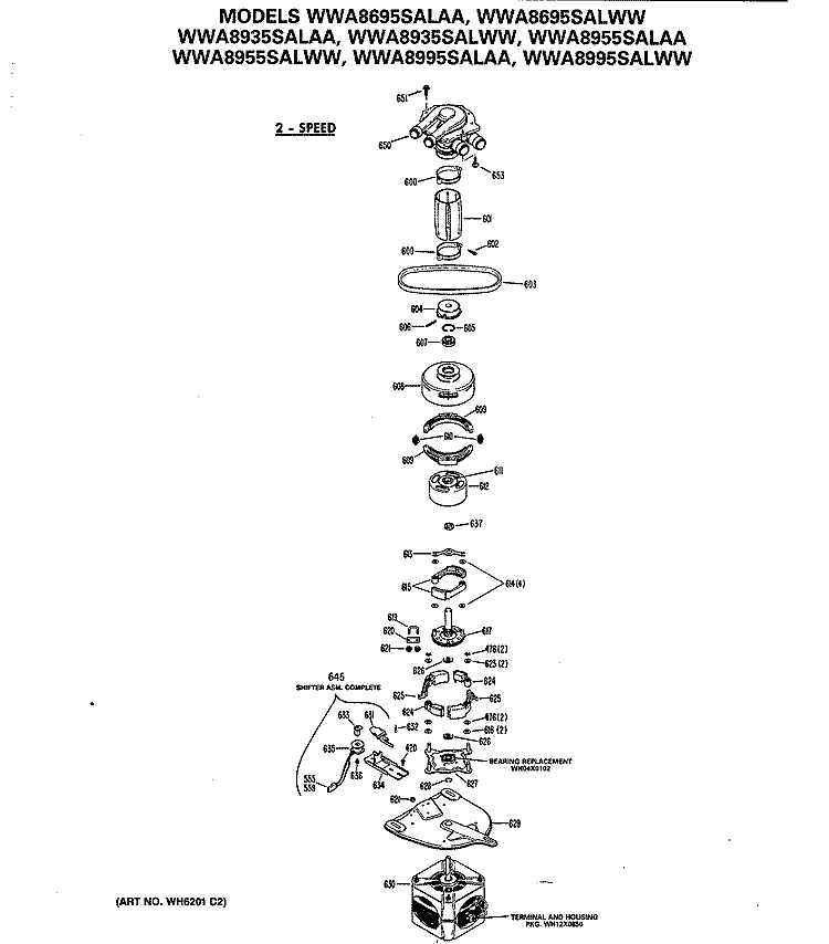 Section Diagram and Parts List for WWA8955SALAA  General Electric Washer