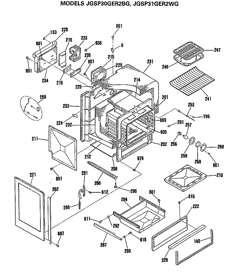 Section Diagram and Parts List for JGSP30GER2BG  General Electric Range