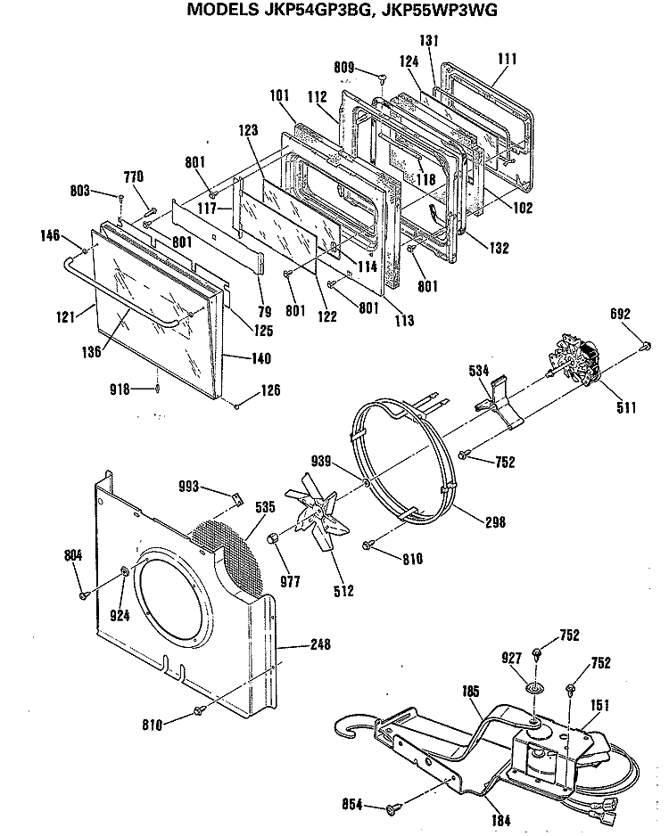 Section Diagram and Parts List for JKP54GP3BG  General Electric Wall Oven