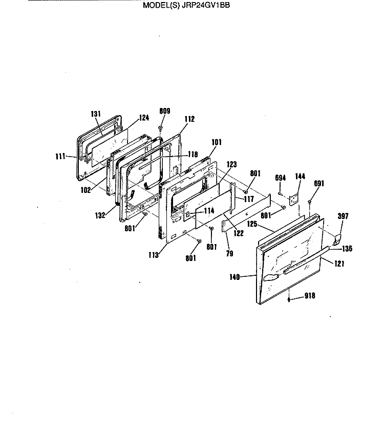 Section Diagram and Parts List for JRP24GV1BB  General Electric Wall Oven