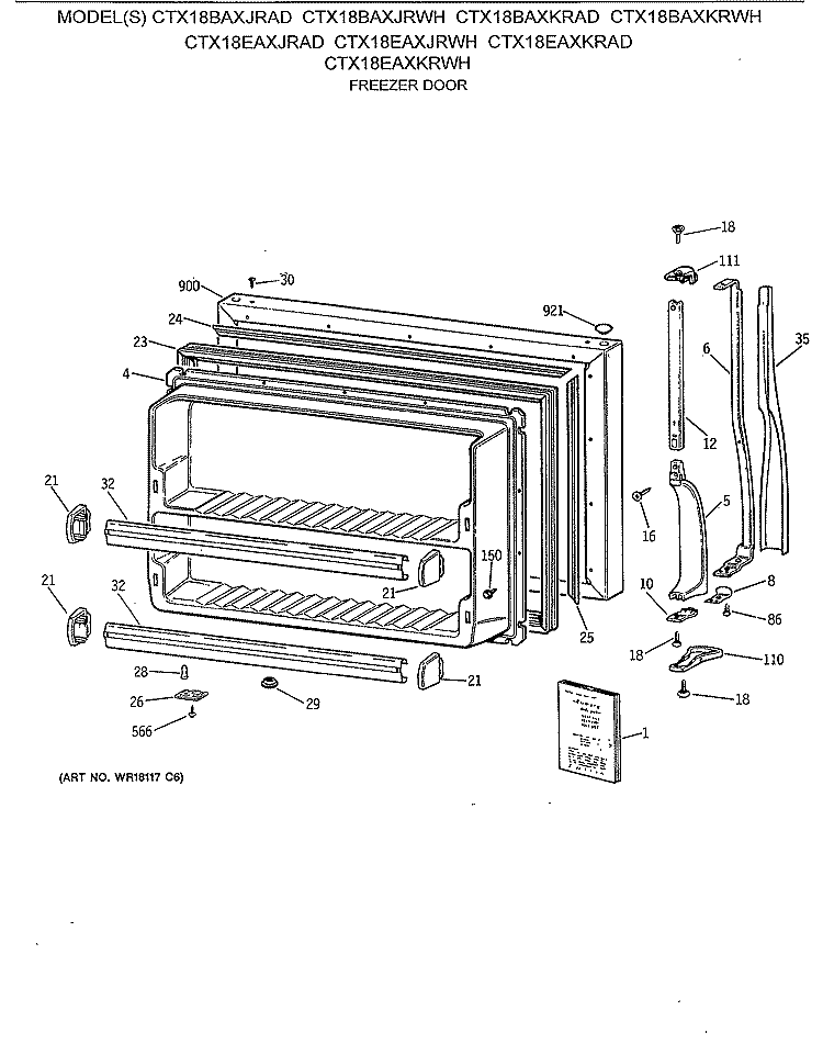 FREEZER DOOR Diagram and Parts List for CTX18BAXJRAD  Hotpoint Refrigerator