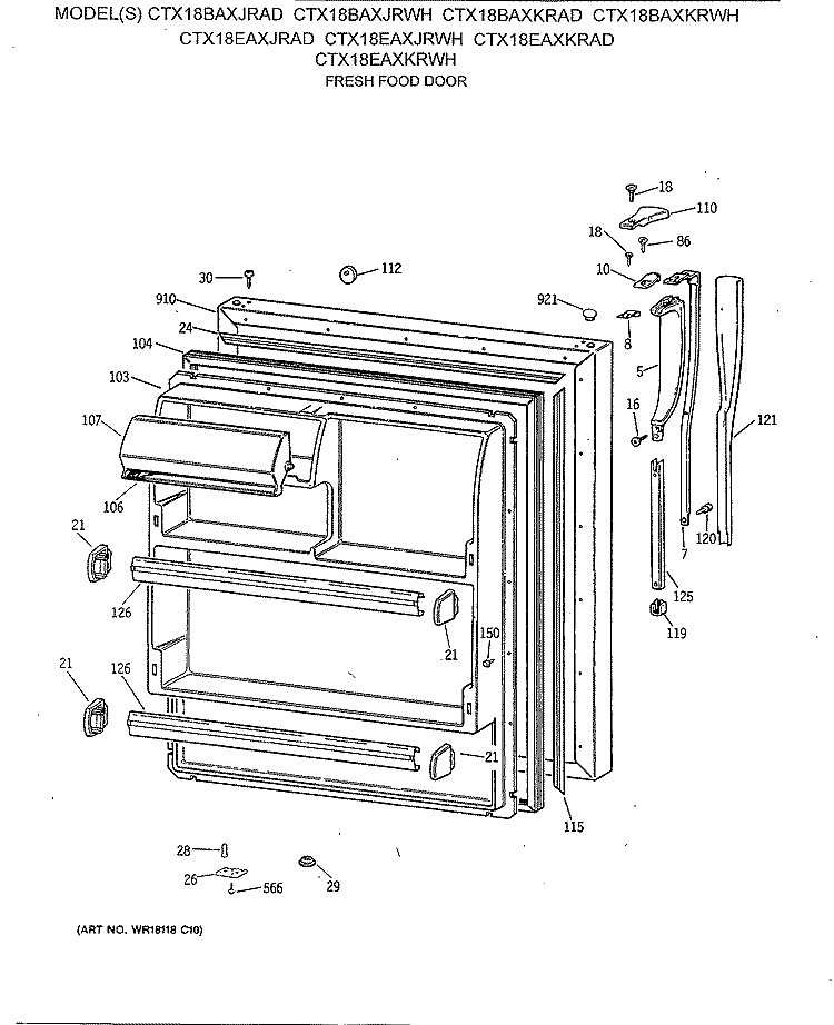 FRESH FOOD DOOR Diagram and Parts List for CTX18BAXJRAD  Hotpoint Refrigerator