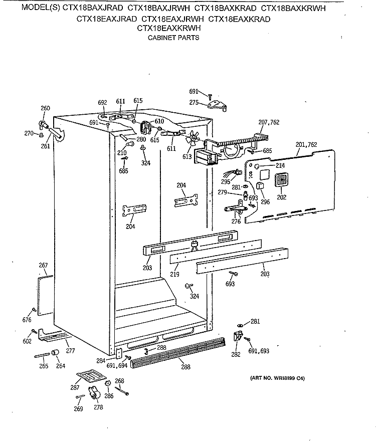 CABINET PARTS Diagram and Parts List for CTX18BAXJRAD  Hotpoint Refrigerator