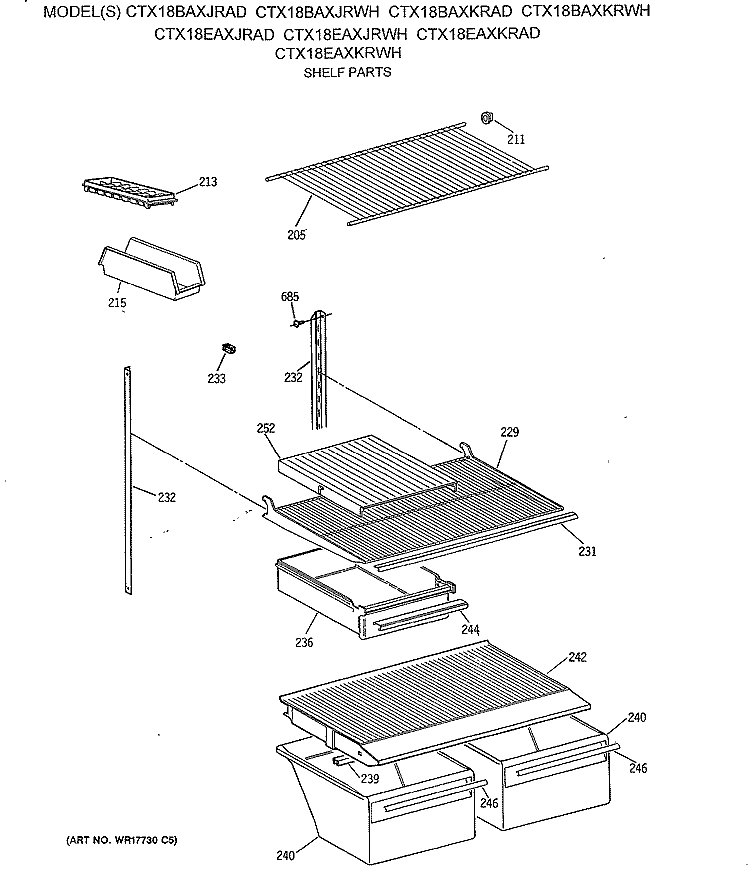 SHELF PARTS Diagram and Parts List for CTX18BAXJRAD  Hotpoint Refrigerator