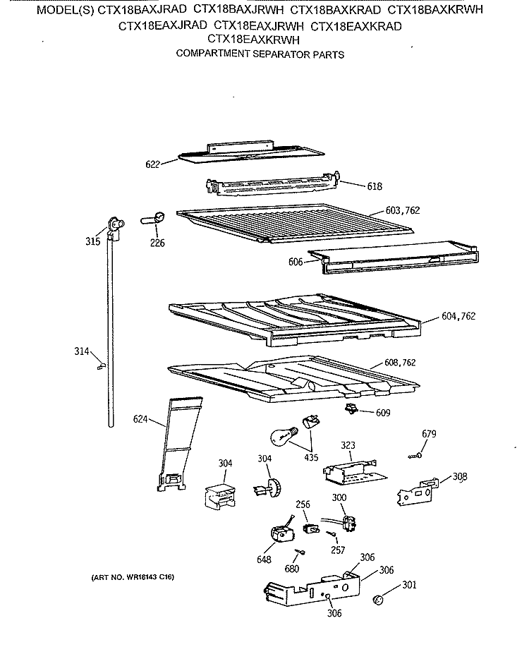 COMPARTMENT SEPARATOR PARTS Diagram and Parts List for CTX18BAXJRAD  Hotpoint Refrigerator